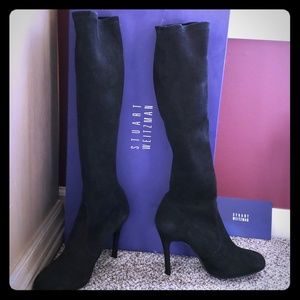 Stuart Weitzman Black Suede Stiletto Boots
